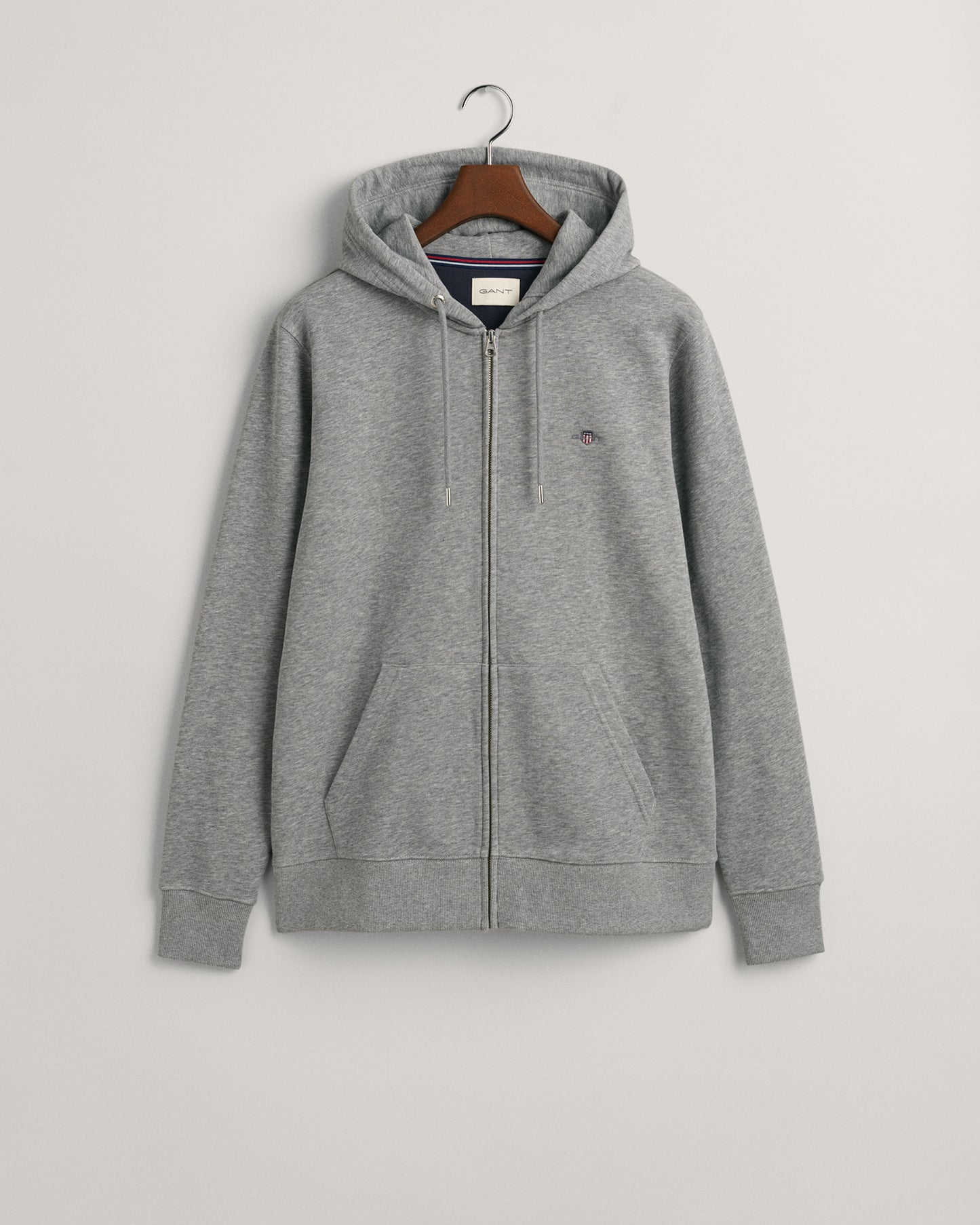 GREY MELANGE, REG SHIELD FULL ZIP HOODIE, FLAT-LAY BY GANT AU.