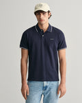 EVENING BLUE, TIPPING SS PIQUE POLO, FRONT-VIEW BY GANT AU.