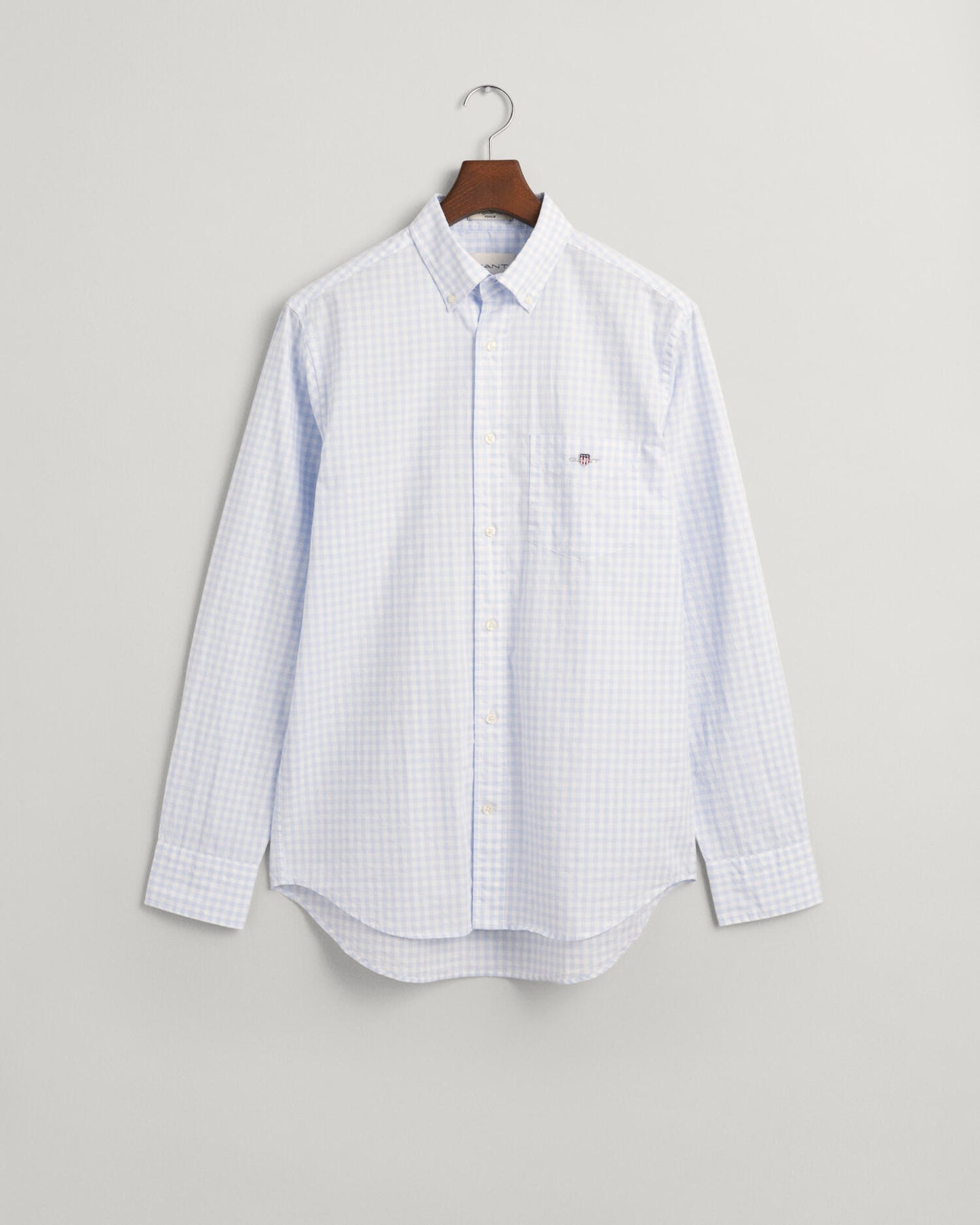 LIGHT BLUE, REG CLASSIC POPLIN GINGHAM SHIRT, FLAT-LAY BY GANT AU.