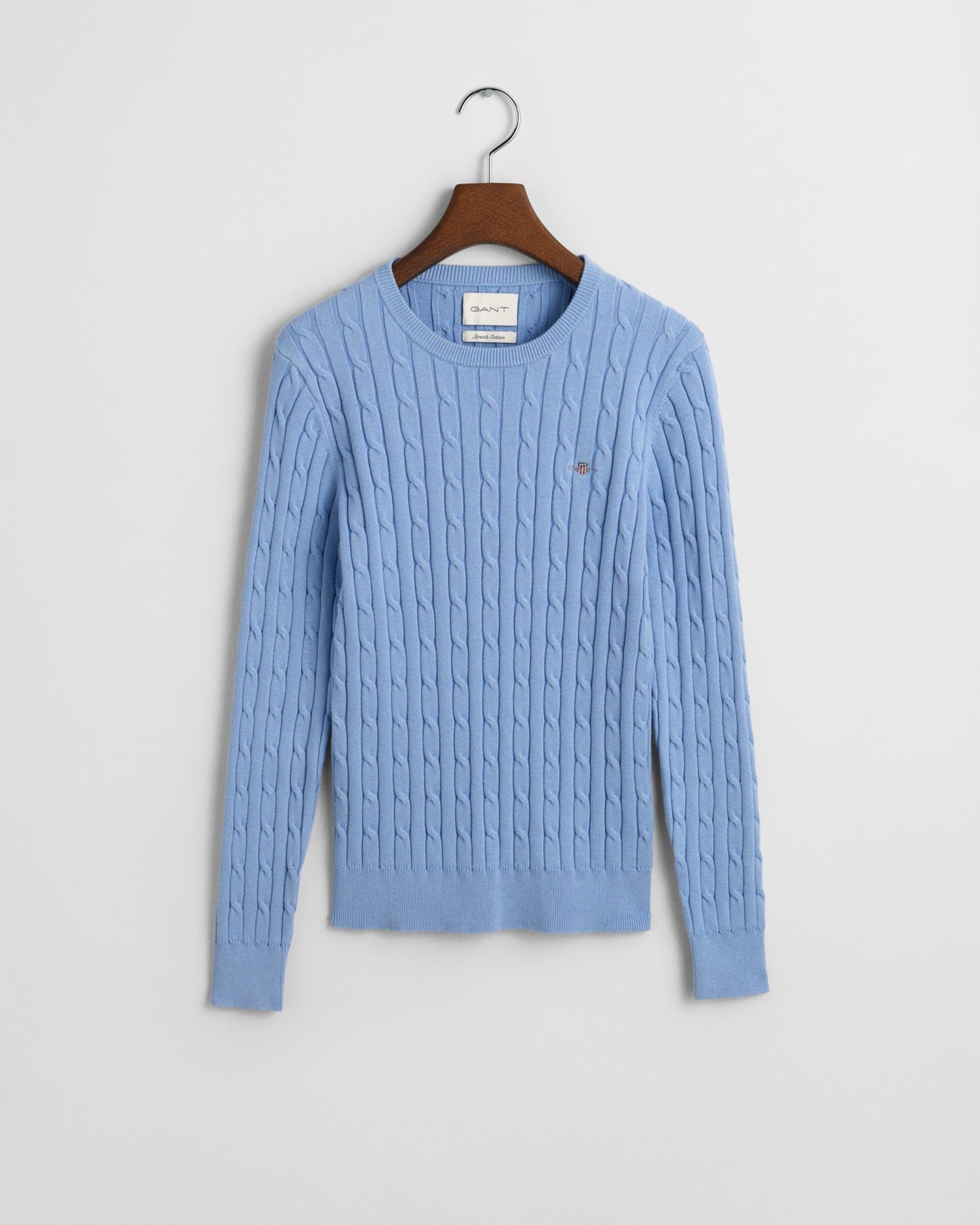 CLEAR SKY, STRETCH COTTON CABLE C-NECK, FLAT-LAY BY GANT AU.