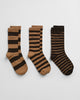 DEEP BROWN, STRIPE RIB SOCKS 3-PACK BY GANT AU.