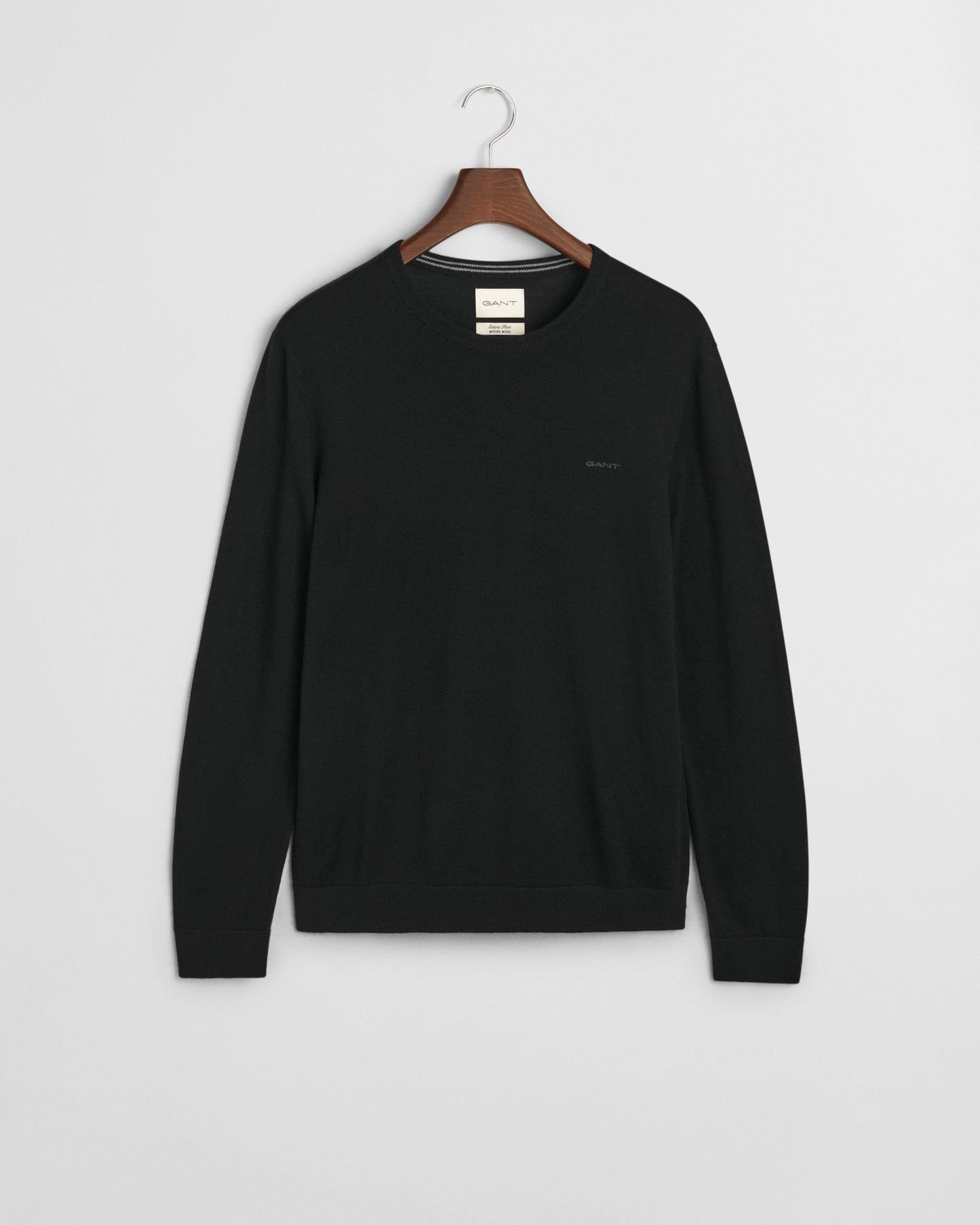 BLACK, EXTRAFINE MERINO WOOL C-NECK, FLAT-LAY BY GANT AU.