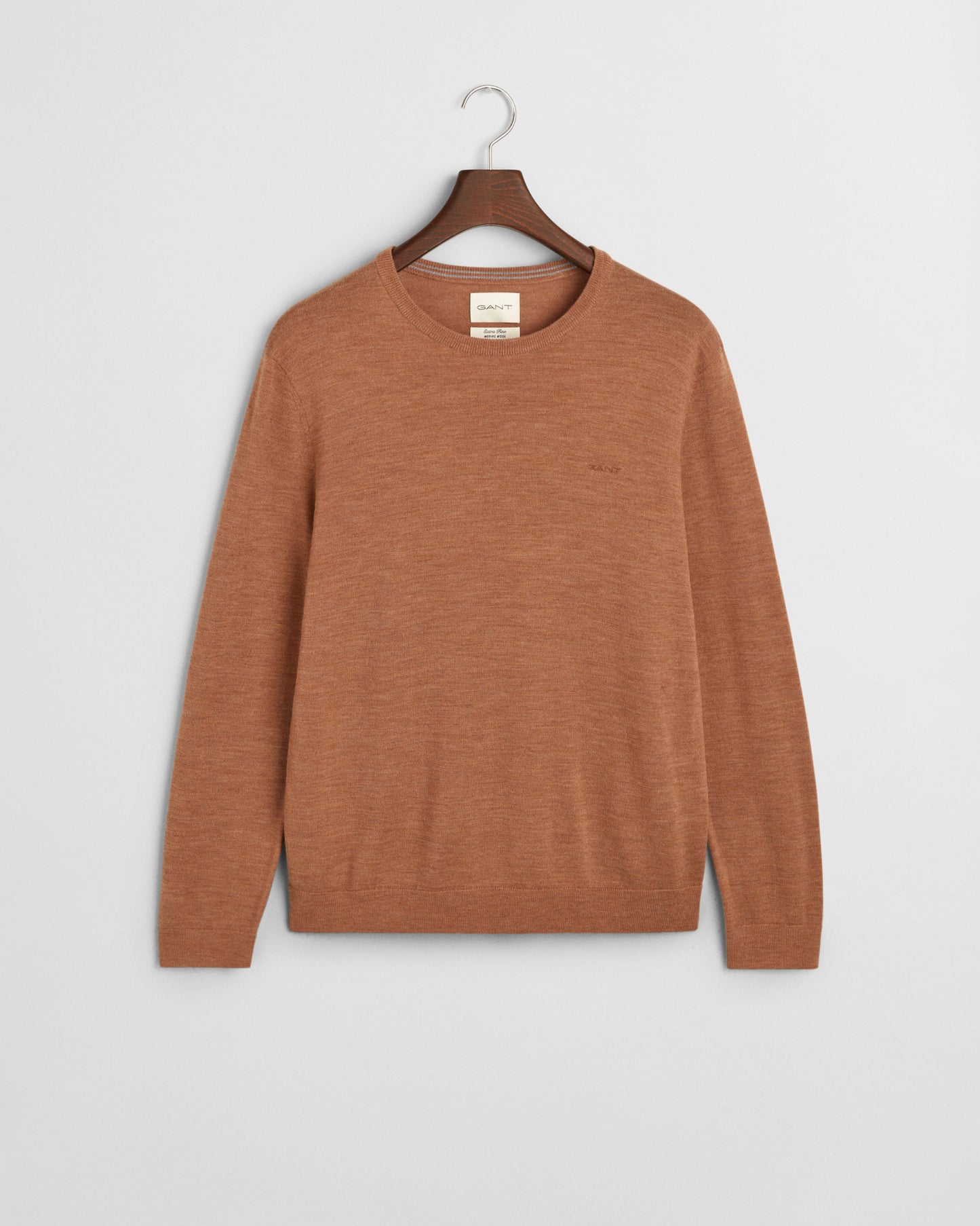 DK SAND MELANGE, EXTRAFINE MERINO WOOL C-NECK, FLAT-LAY BY GANT AU.
