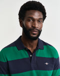 DEEP GREEN, BLOCK STRIPE POLO, CLOSE-UP BY GANT AU.