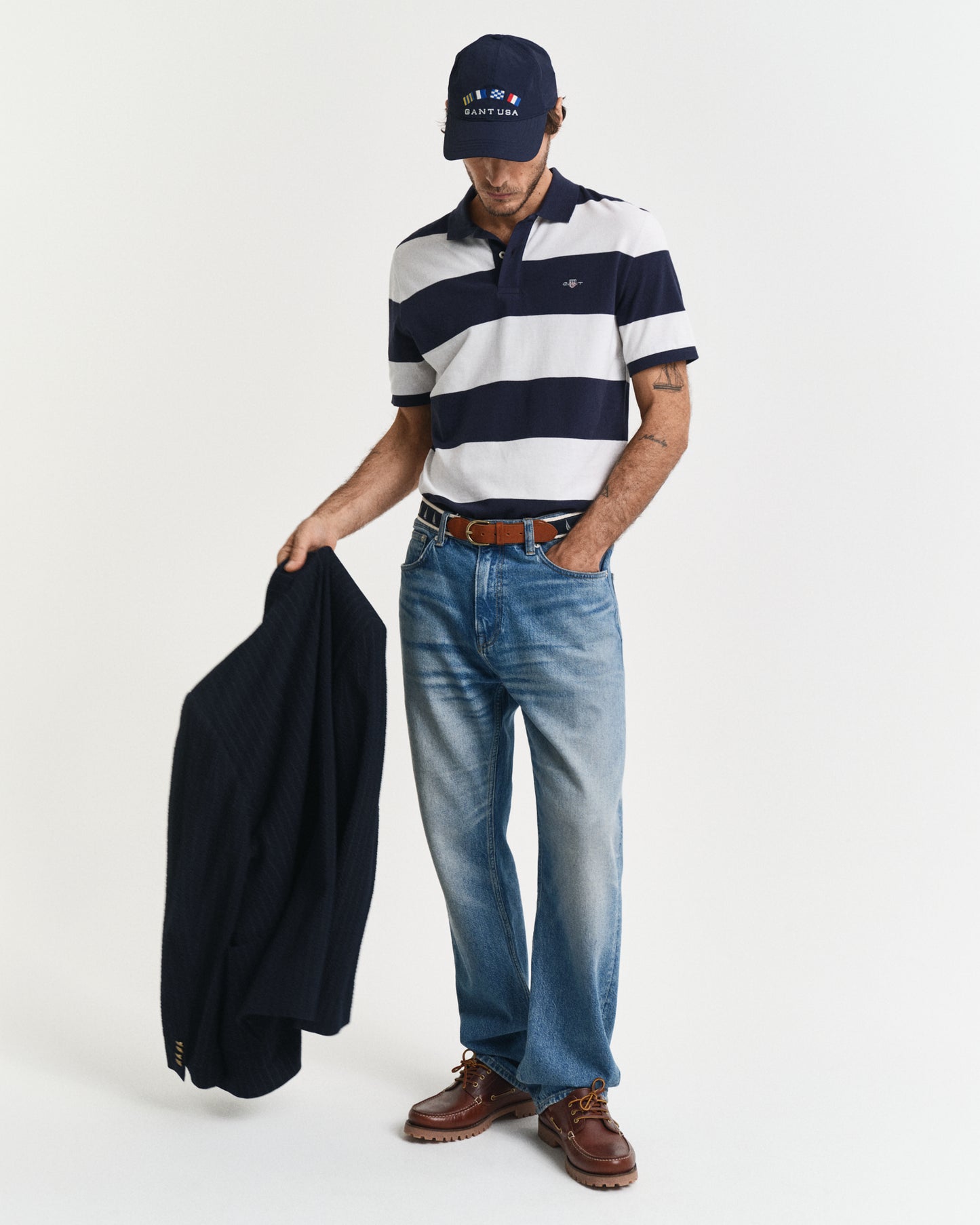 EVENING BLUE, BLOCK STRIPE POLO BY GANT AU.