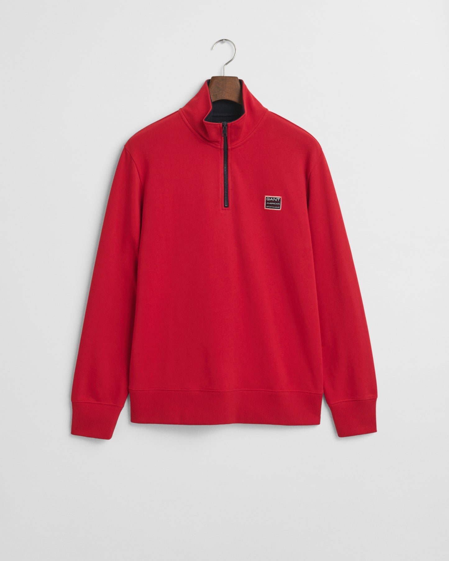 RUBY RED, CONTRAST HALF ZIP, FLAT-LAY BY GANT AU.