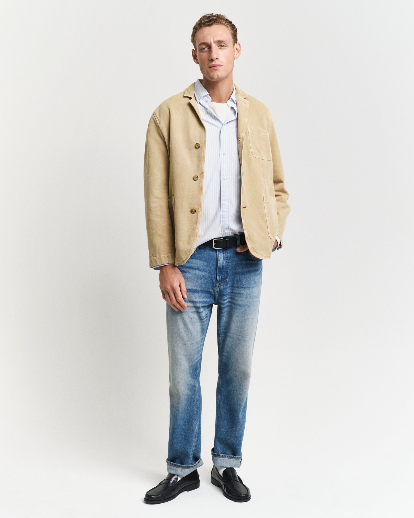 LIGHT BLUE, REG CLASSIC POPLIN STRIPE SHIRT BY GANT AU.