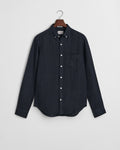 EVENING BLUE, REG GMNT DYED LINEN SHIRT, FLAT-LAY BY GANT AU.
