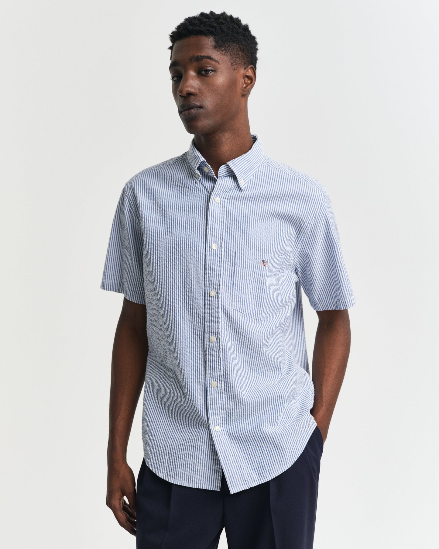 Regular Fit Striped Short Sleeve Seersucker Shirt