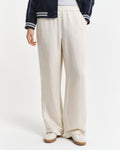 MODEL WEARING LINEN BLEND PULL ON PANTS