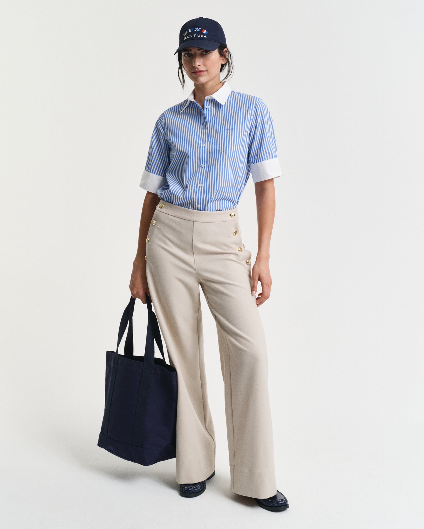 PERFECT BLUE, REG CONTRAST STRIPED SS SHIRT BY GANT AU.