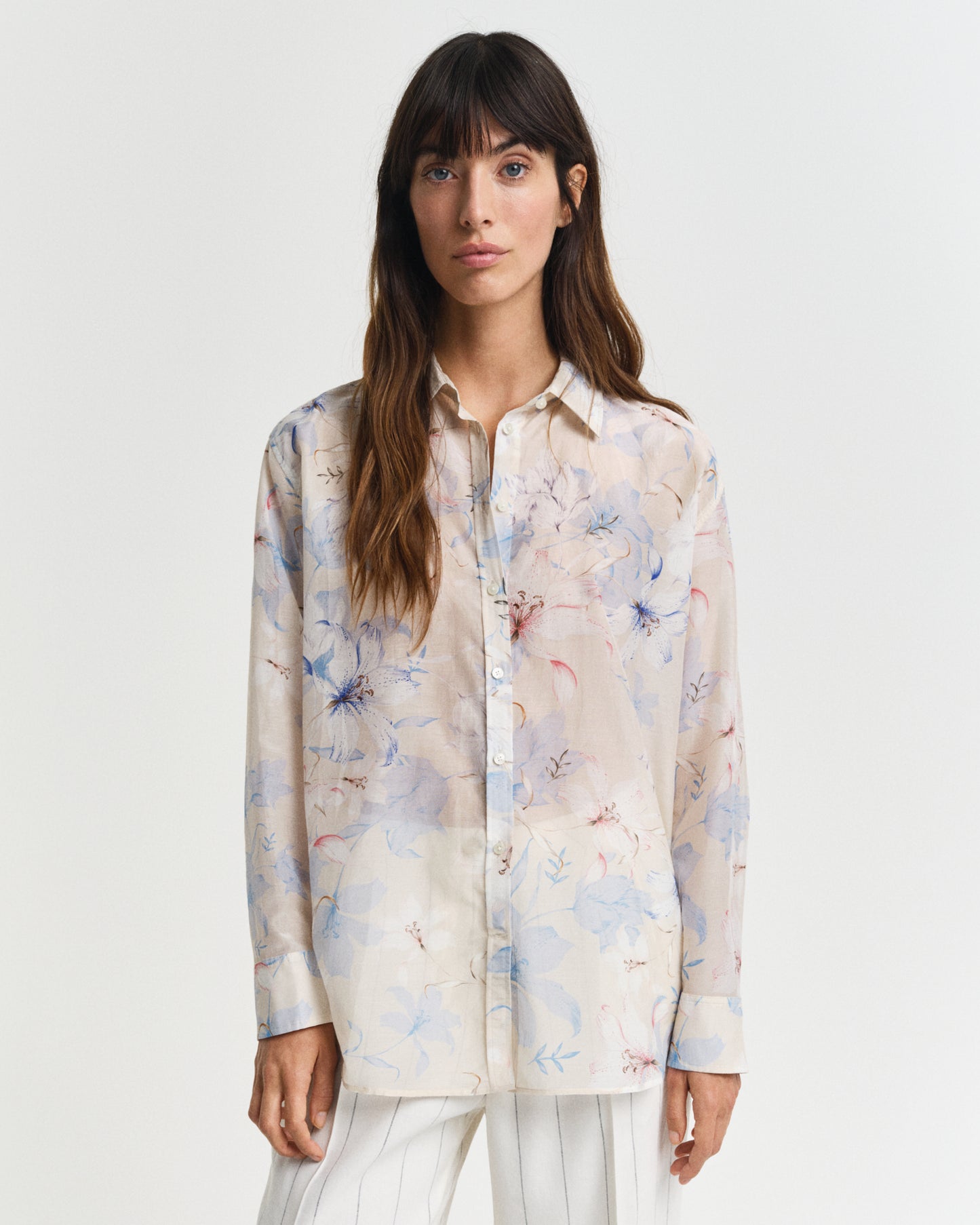 Relaxed Fit Floral Print Cotton Silk Shirt