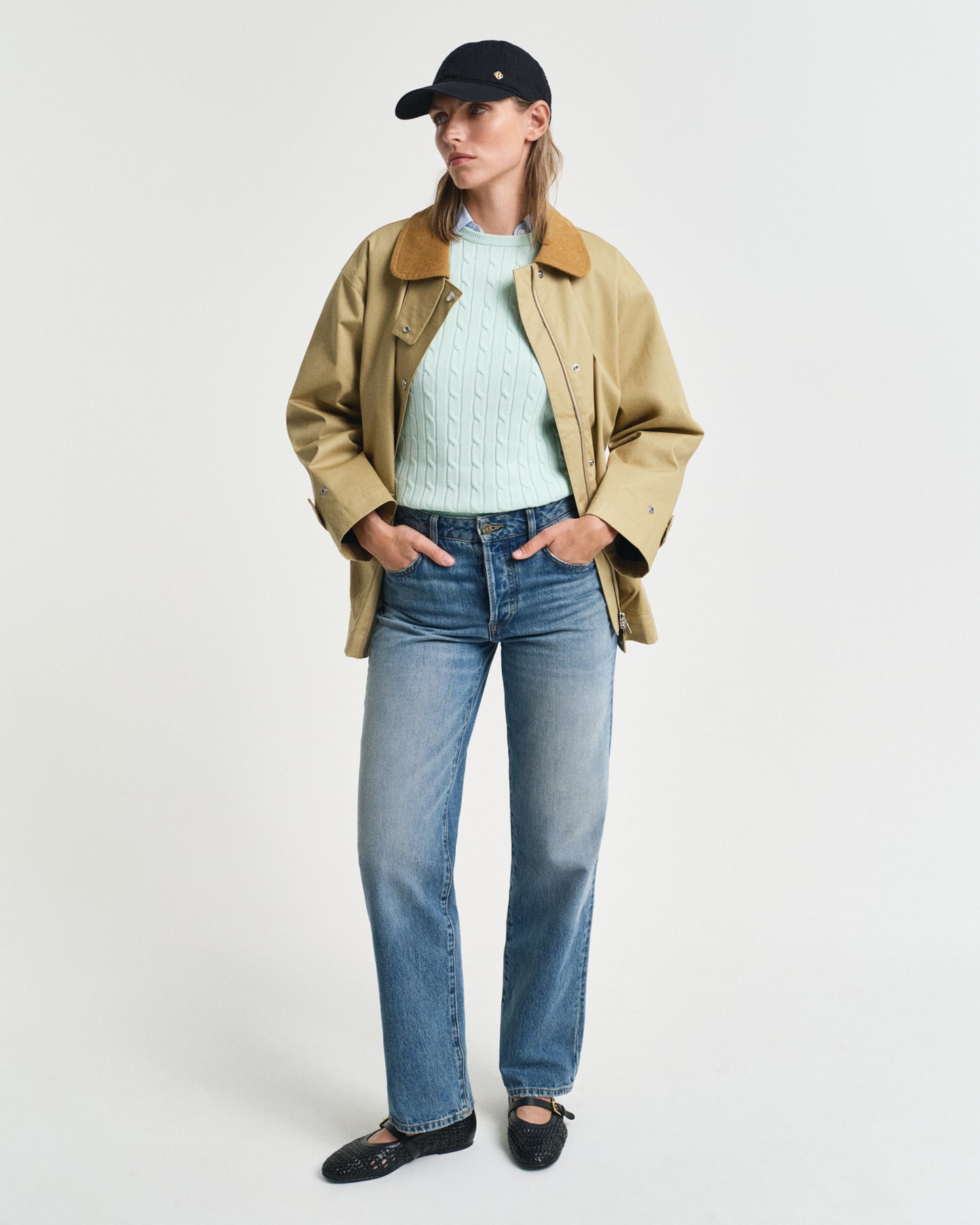 FADED MINT, STRETCH COTTON CABLE C-NECK BY GANT AU.