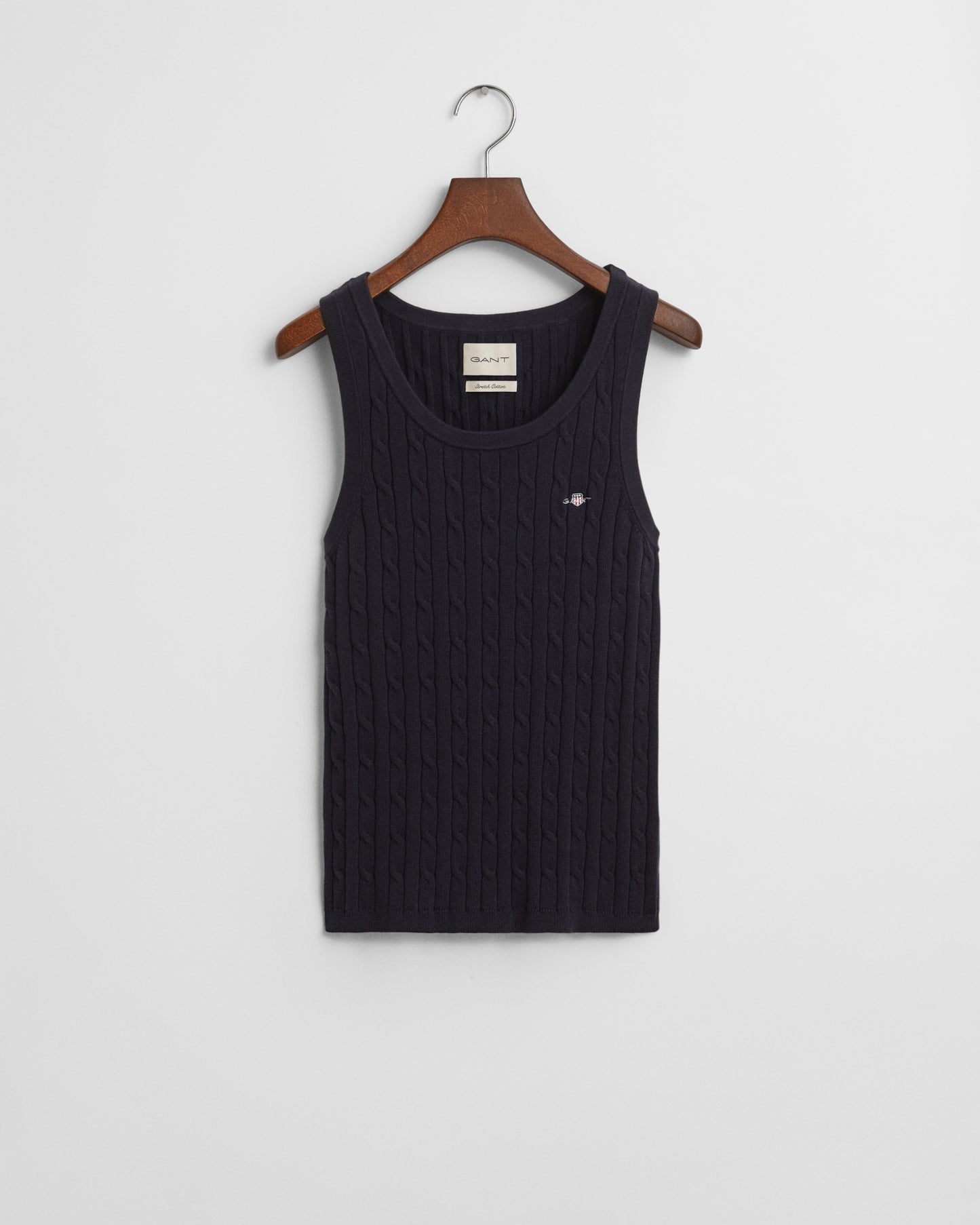EVENING BLUE, STRETCH COTTON CABLE TANK TOP, FLAT-LAY BY GANT AU.