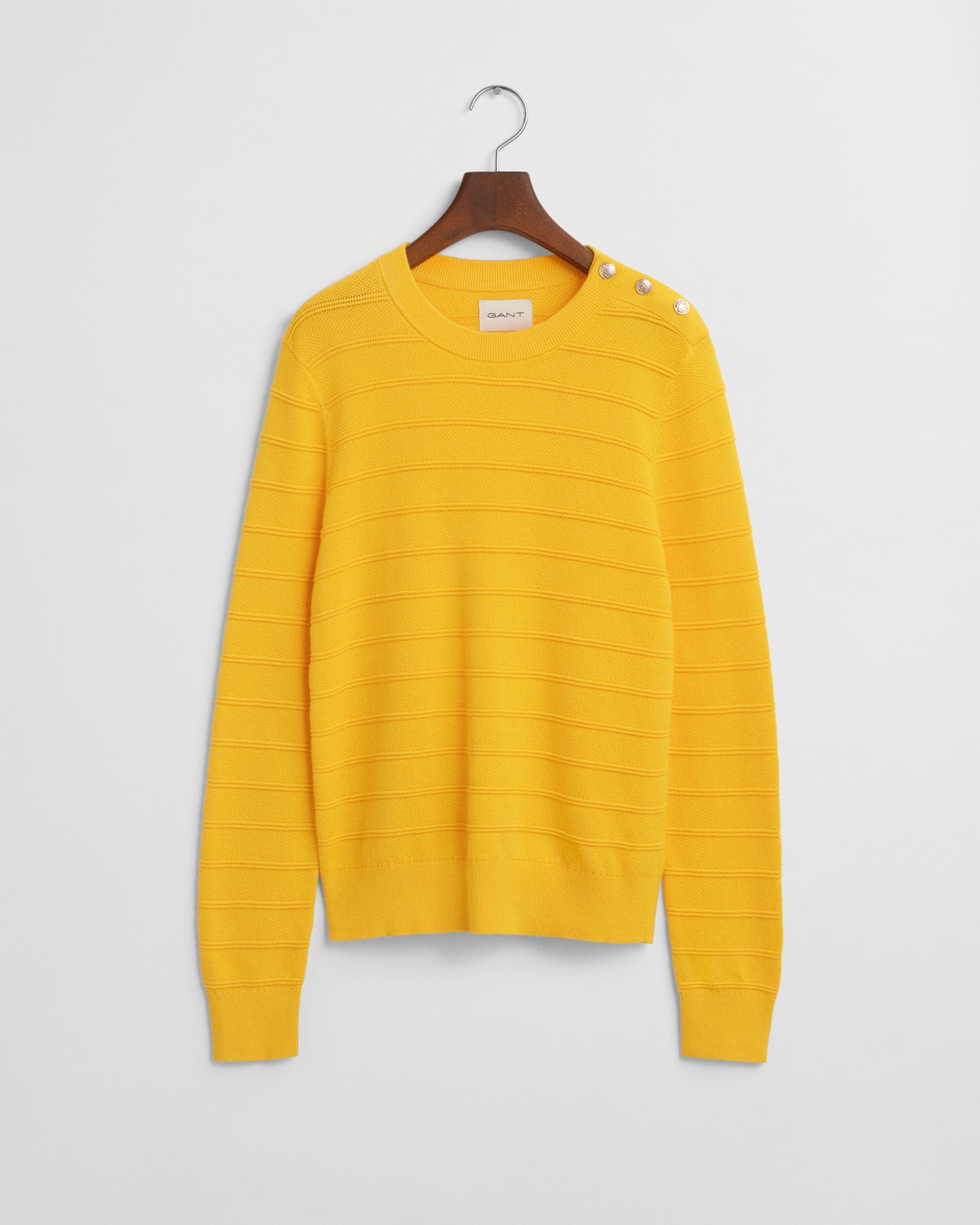 DAFFODIL YELLOW, TEXTURED COTTON C-NECK, FLAT-LAY BY GANT AU.
