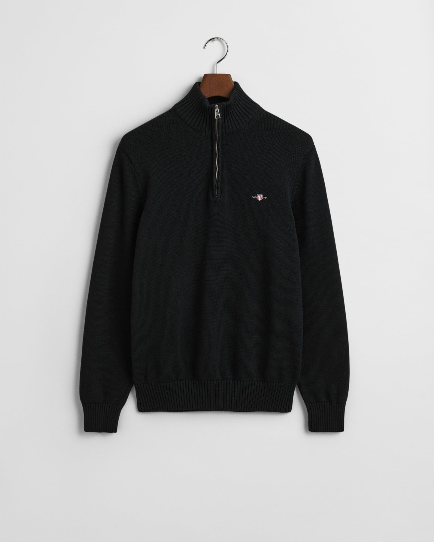 BLACK, CASUAL COTTON HALF ZIP, FLAT-LAY BY GANT AU.
