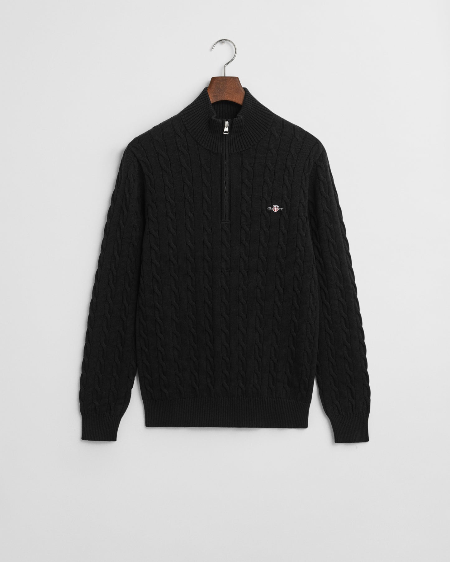 BLACK, COTTON CABLE HALF ZIP BY GANT AU.