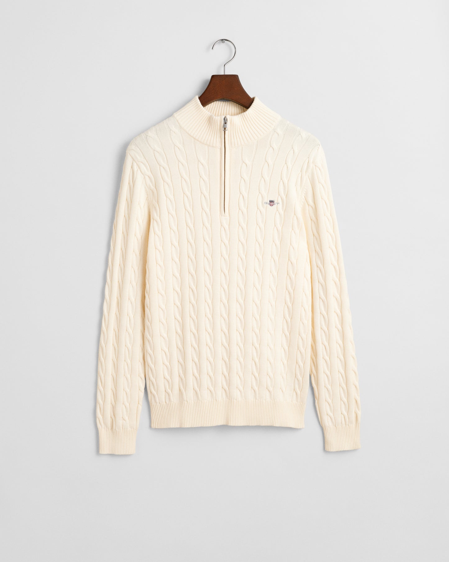 CREAM, COTTON CABLE HALF ZIP, FLAT-LAY BY GANT AU.