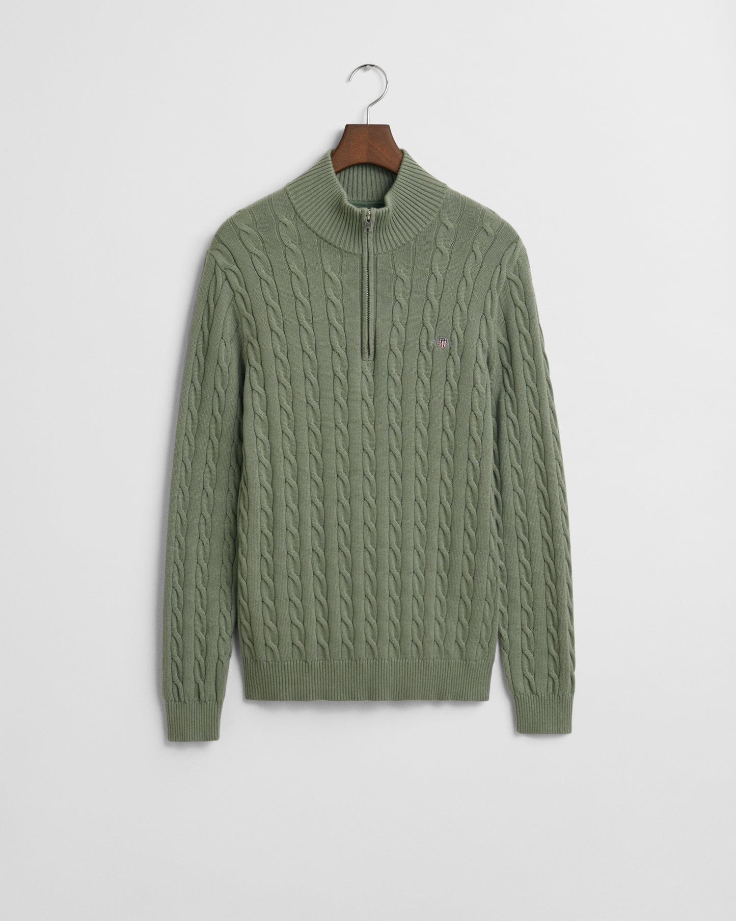 KALAMATA GREEN, COTTON CABLE HALF ZIP, FLAT-LAY BY GANT AU.
