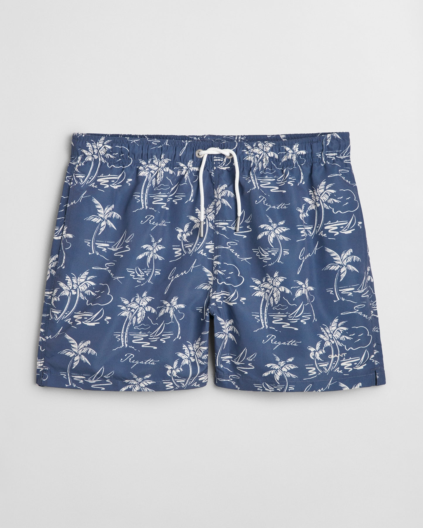 DUSTY NAVY, ISLAND PRINT SWIM SHORTS, FRONT-VIEW BY GANT AU.