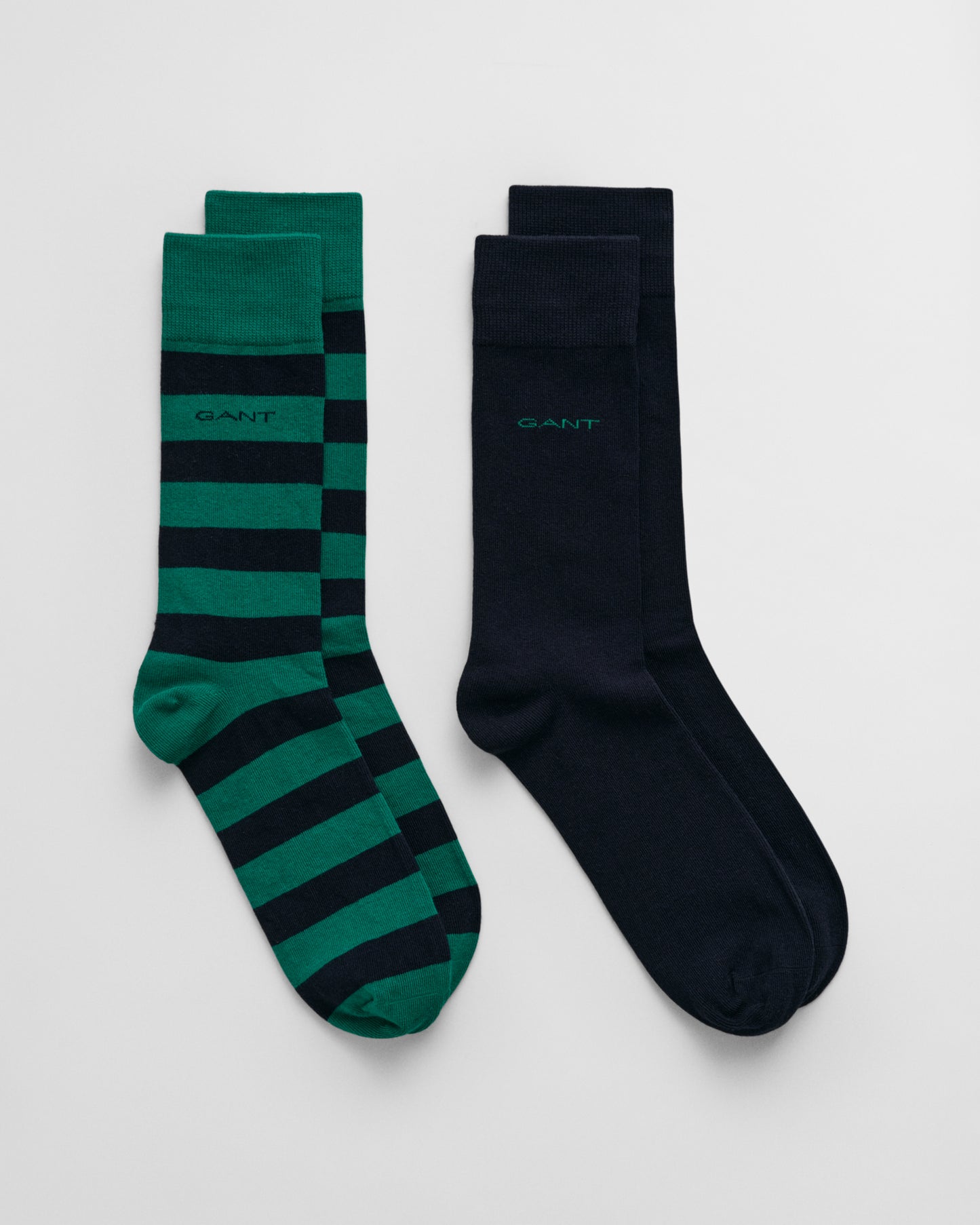 DEEP GREEN, BARSTRIPE AND SOLID SOCKS 2-PACK BY GANT AU.