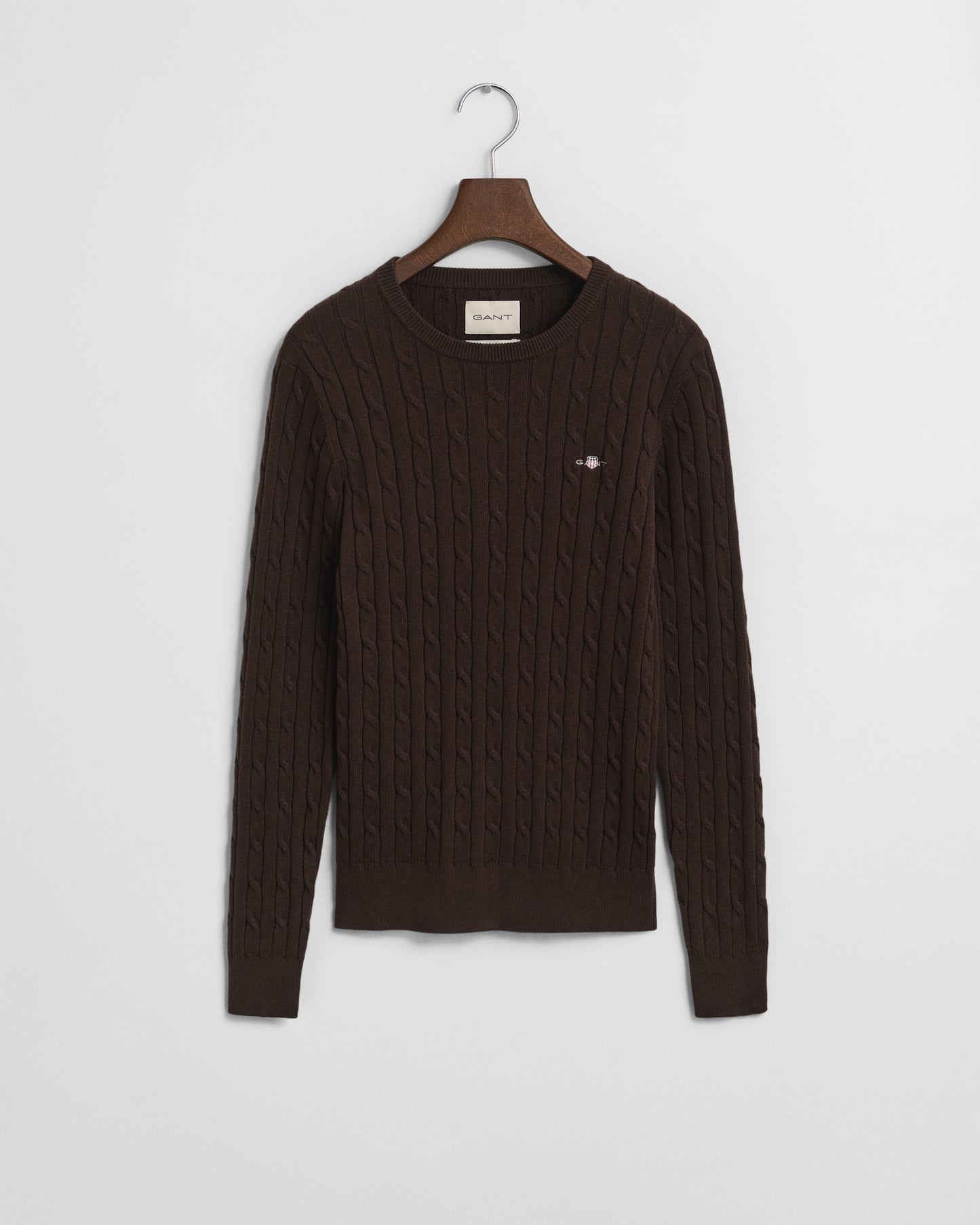 DEEP BROWN, STRETCH COTTON CABLE C-NECK BY GANT AU.