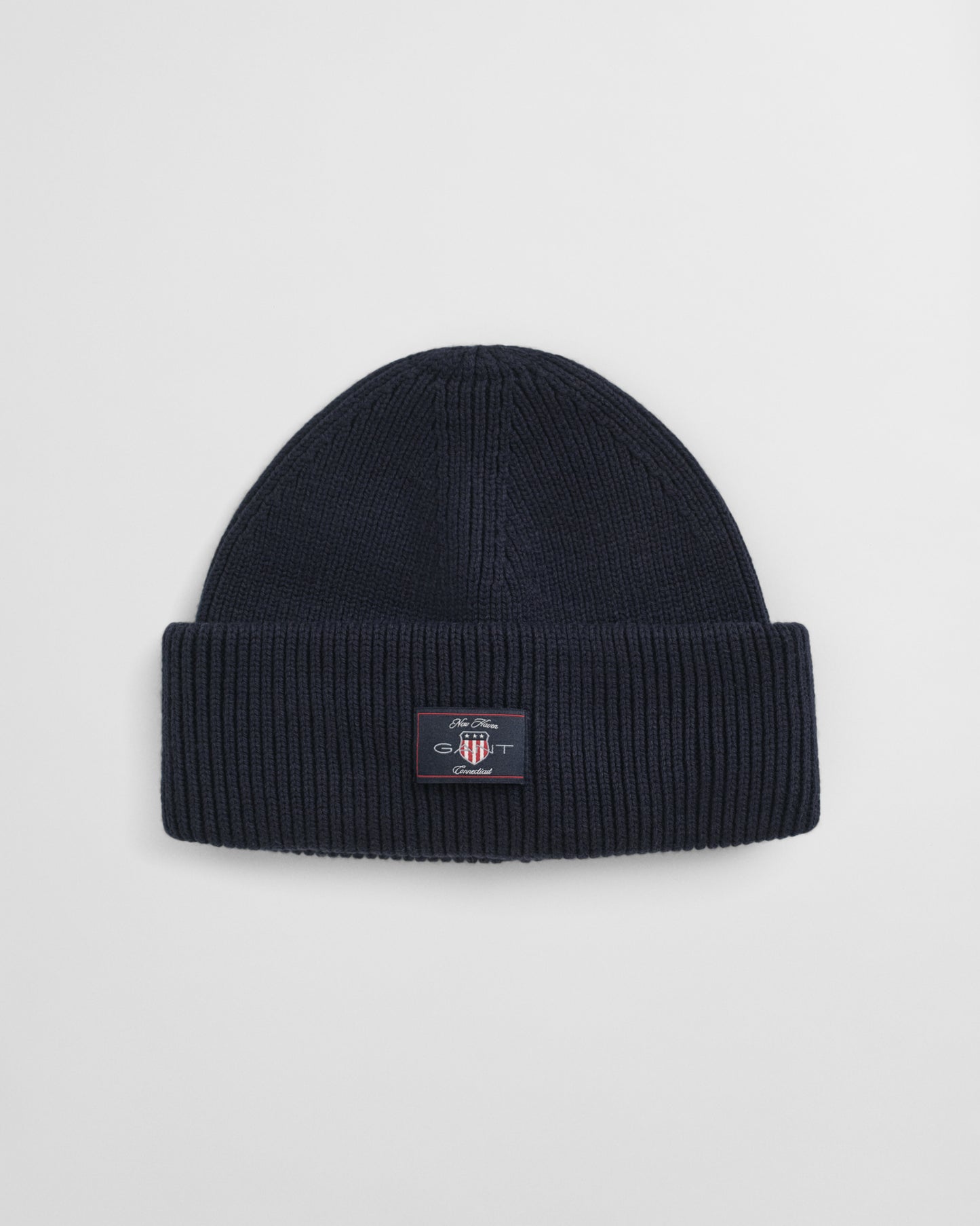 EVENING BLUE, COTTON BLEND RIBBED BEANIE BY GANT AU.