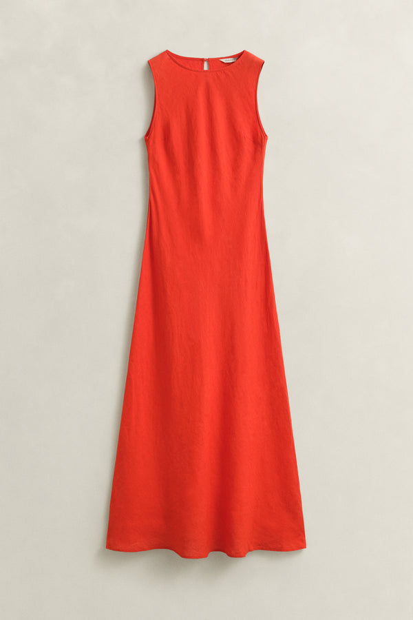 Bias Cut Linen Midi Dress