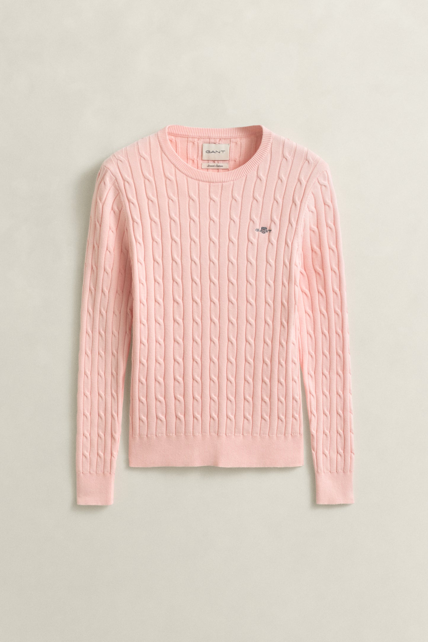 APRICOT PINK, Classic Cable Knit Sweater, FRONT-VIEW BY GANT AU.
