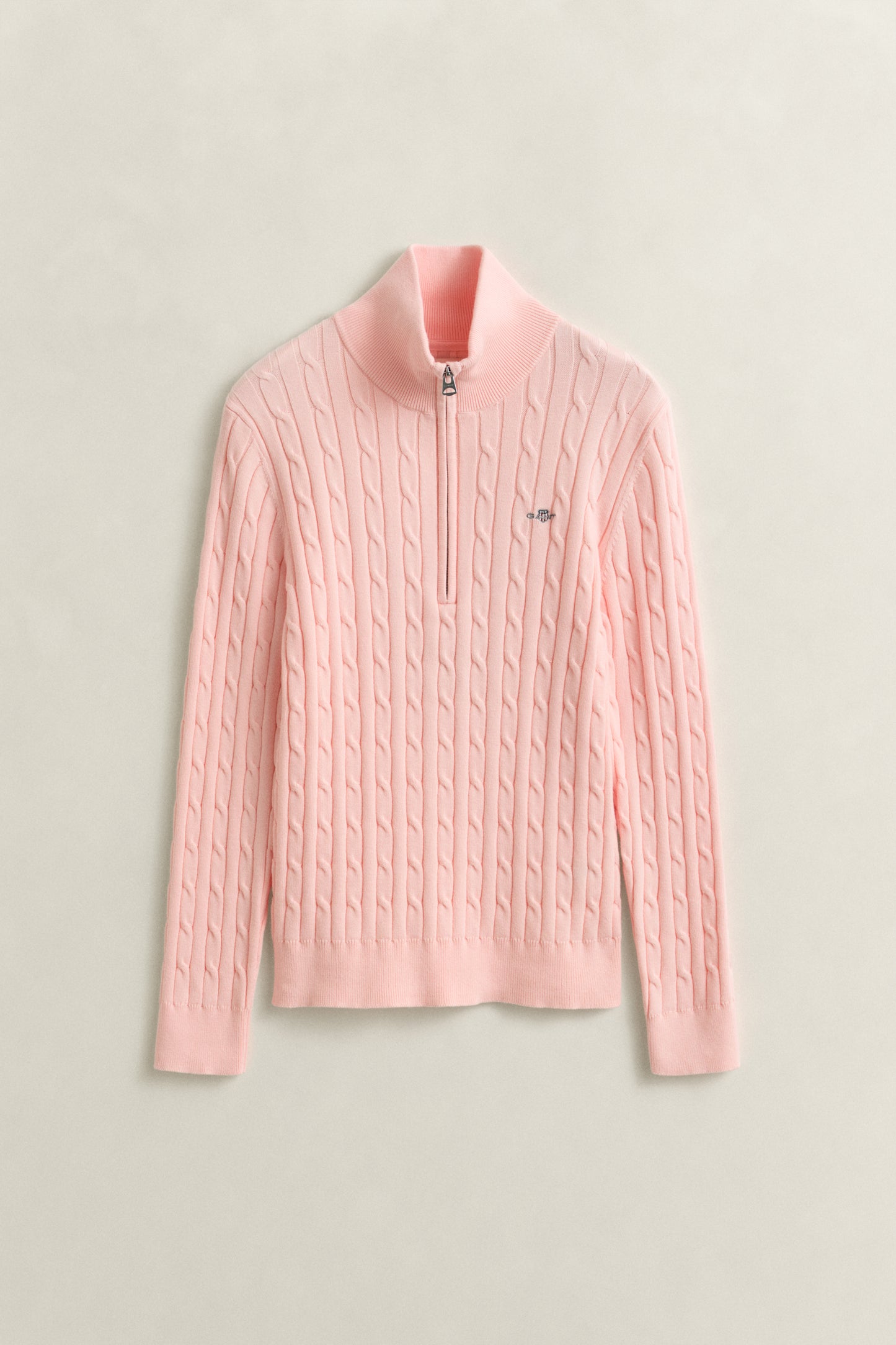 APRICOT PINK, STRETCH COTTON CABLE HALF-ZIP, FLAT-LAY BY GANT AU.