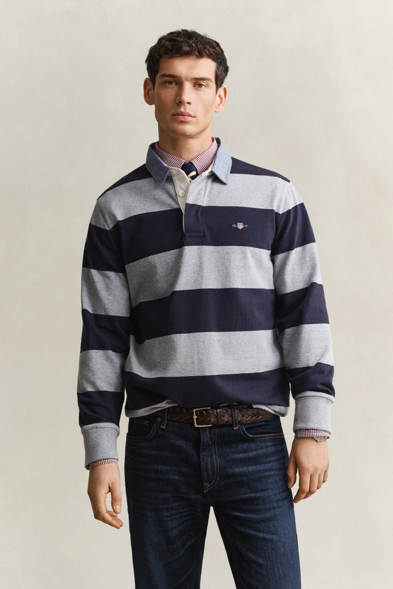 Chambray Collar Striped Heavy Rugger