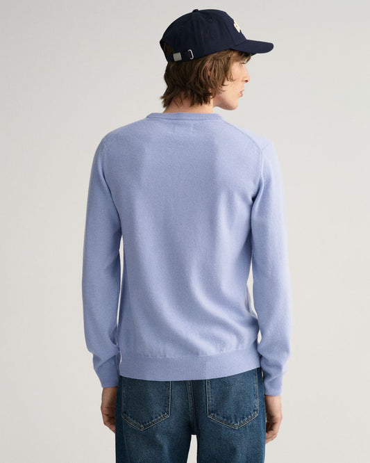 LAKE BLUE MEL, SUPERFINE LAMBSWOOL CREW, BACK-VIEW BY GANT AU.
