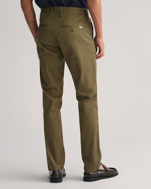JUNIPER GREEN, SLIM TWILL CHINOS, BACK-VIEW BY GANT AU.