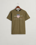 JUNIPER GREEN, REG ARCHIVE SHIELD SS T-SHIRT, FLAT-LAY BY GANT AU.