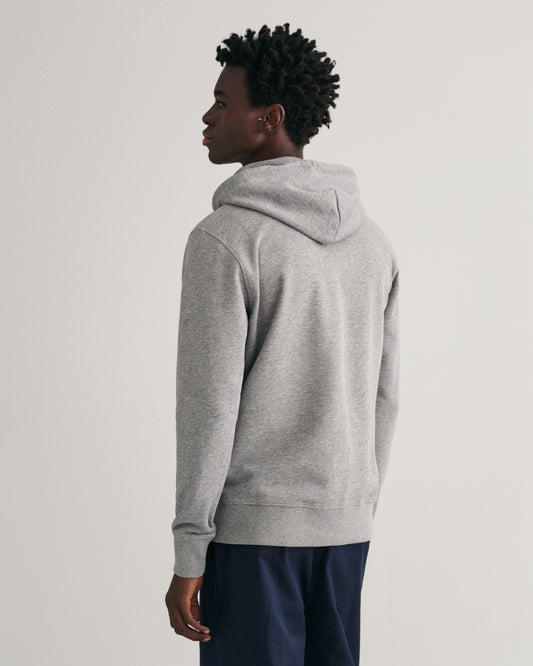 GREY MELANGE, REG SHIELD FULL ZIP HOODIE, BACK-VIEW BY GANT AU.
