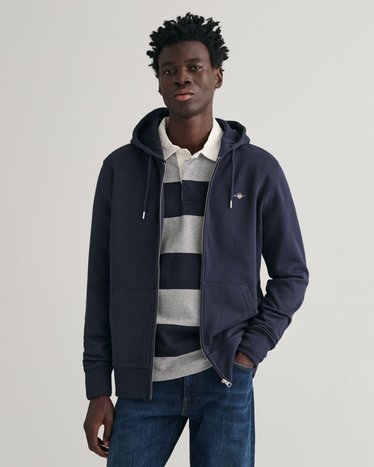 EVENING BLUE, REG SHIELD FULL ZIP HOODIE, FRONT-VIEW BY GANT AU.
