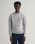 GREY MELANGE, REG TONAL SHIELD C-NECK SWEAT, FRONT-VIEW BY GANT AU.
