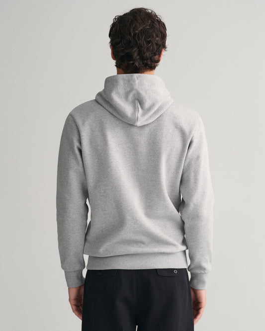 GREY MELANGE, REG TONAL SHIELD HOODIE, BACK-VIEW BY GANT AU.