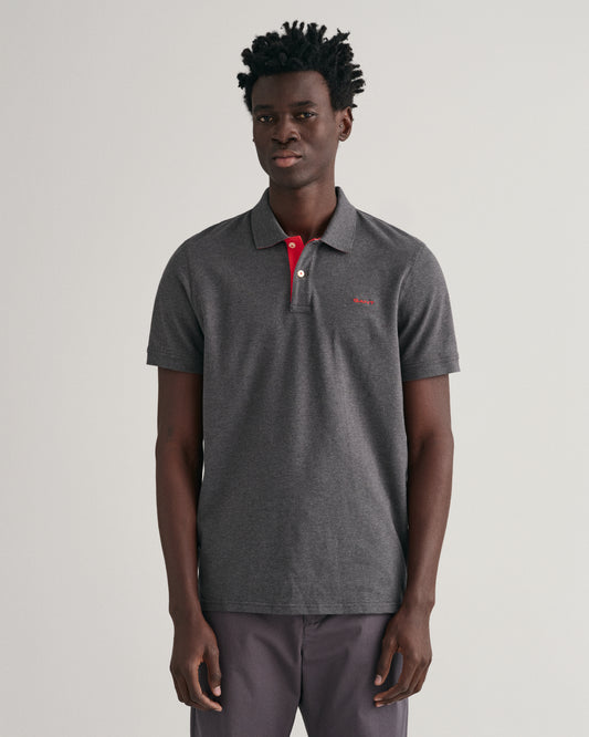 ANTRACIT MELANGE, REG CONTRAST PIQUE SS POLO, FRONT-VIEW BY GANT AU.