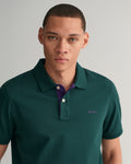 TARTAN GREEN, REG CONTRAST PIQUE SS POLO, CLOSE-UP BY GANT AU.