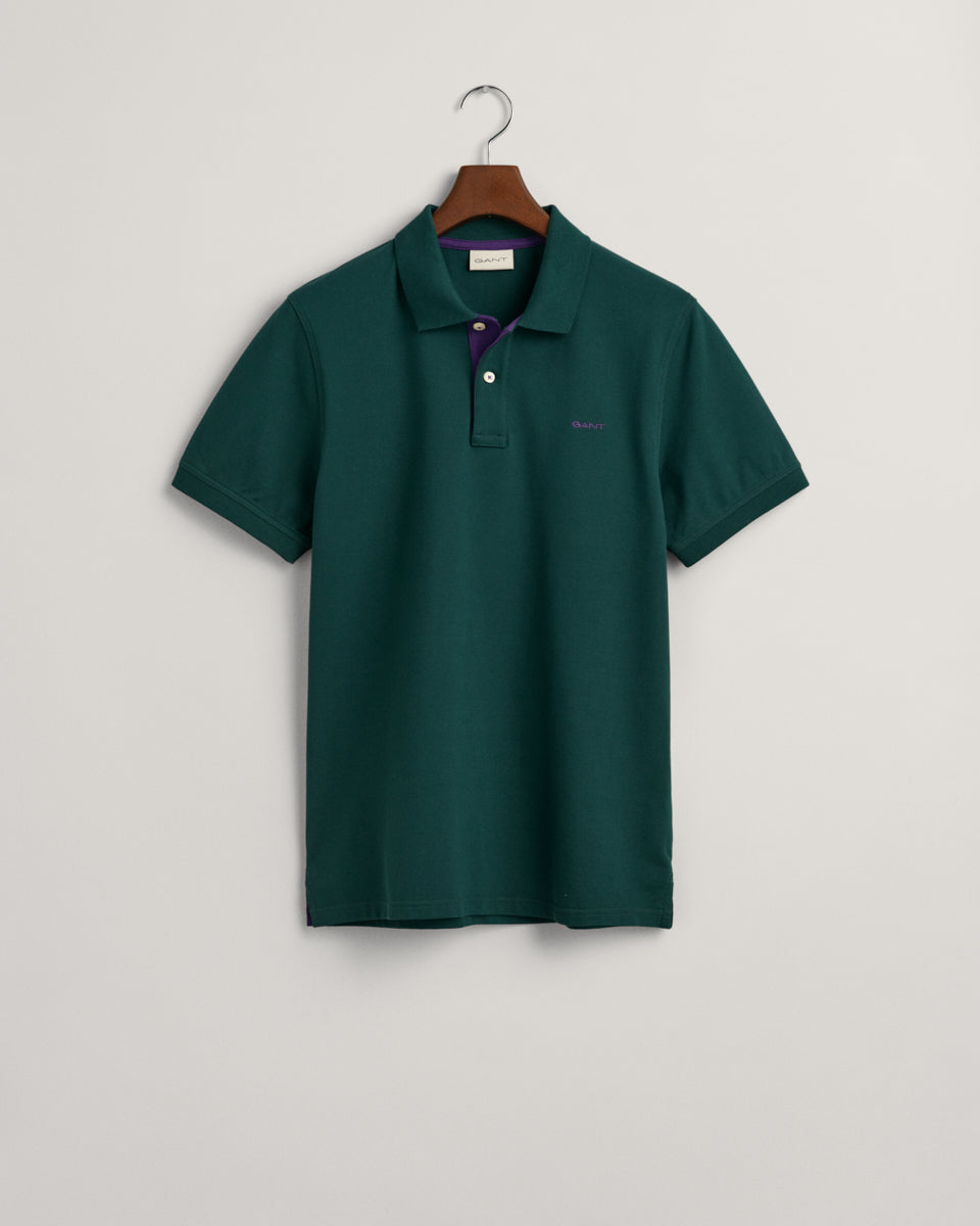 TARTAN GREEN, REG CONTRAST PIQUE SS POLO, FLAT-LAY BY GANT AU.