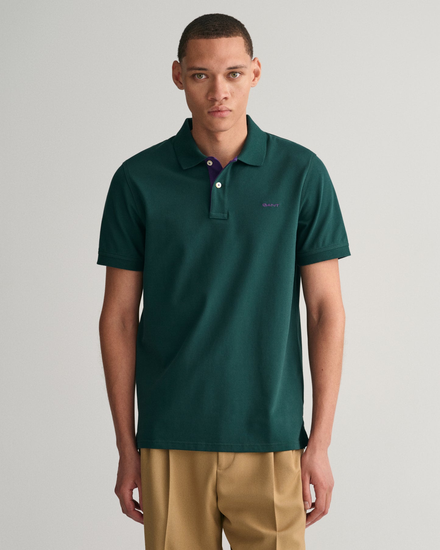 TARTAN GREEN, REG CONTRAST PIQUE SS POLO, FRONT-VIEW BY GANT AU.