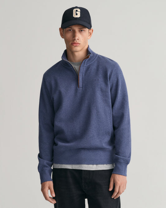 DK JEANSBLUE MELANGE, SACKER RIB HALF ZIP, FRONT-VIEW BY GANT AU.