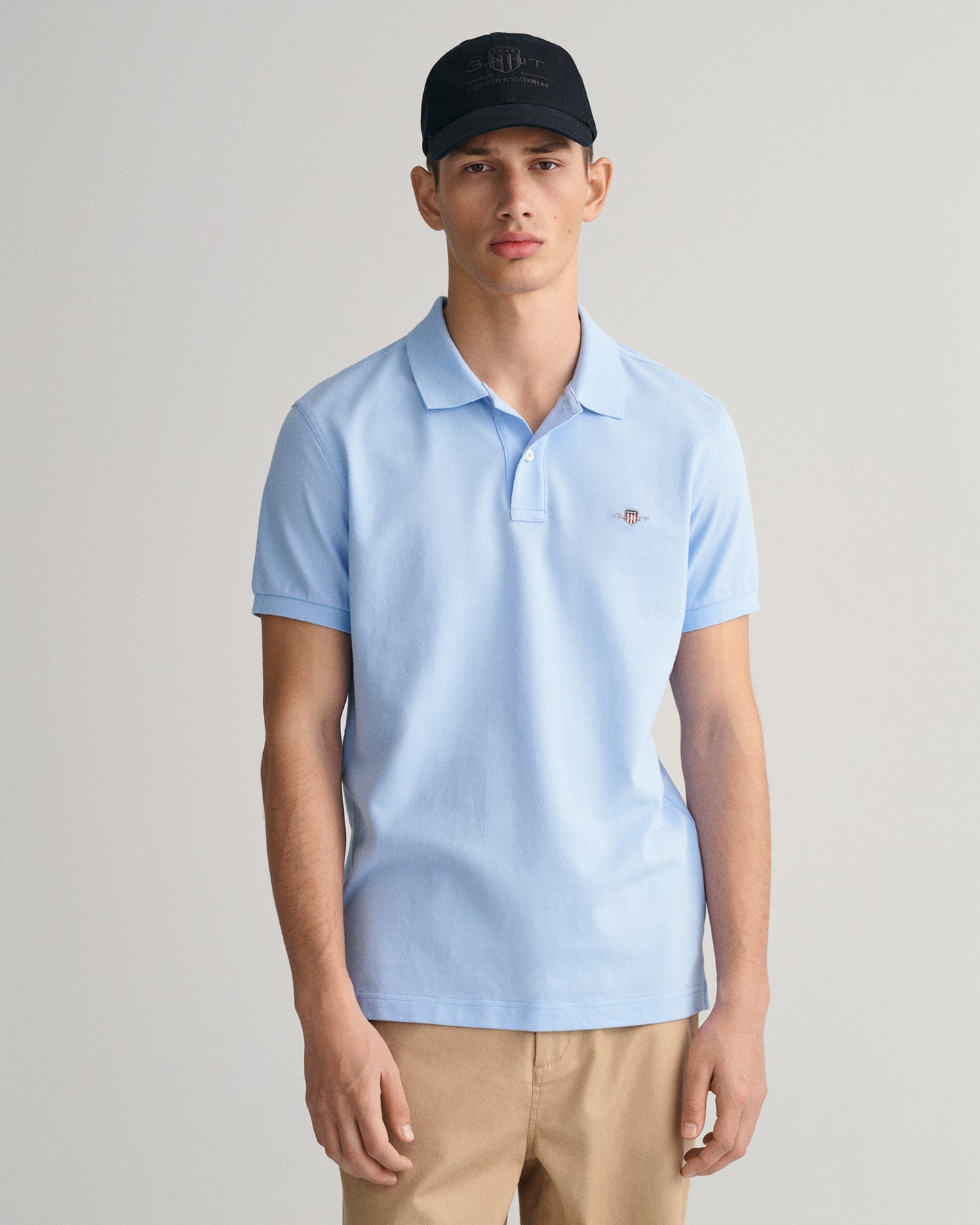 CAPRI BLUE, SLIM SHIELD SS PIQUE POLO, FRONT-VIEW BY GANT AU.