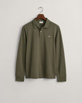 JUNIPER GREEN, REG SHIELD LS PIQUE POLO, FLAT-LAY BY GANT AU.