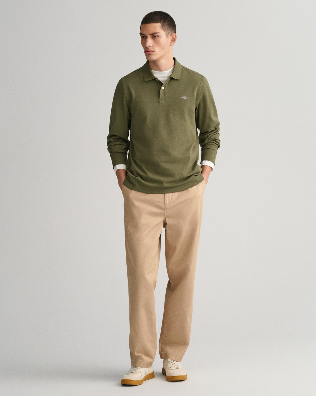 JUNIPER GREEN, REG SHIELD LS PIQUE POLO BY GANT AU.