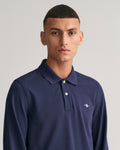 EVENING BLUE, REG SHIELD LS PIQUE POLO, CLOSE-UP BY GANT AU.