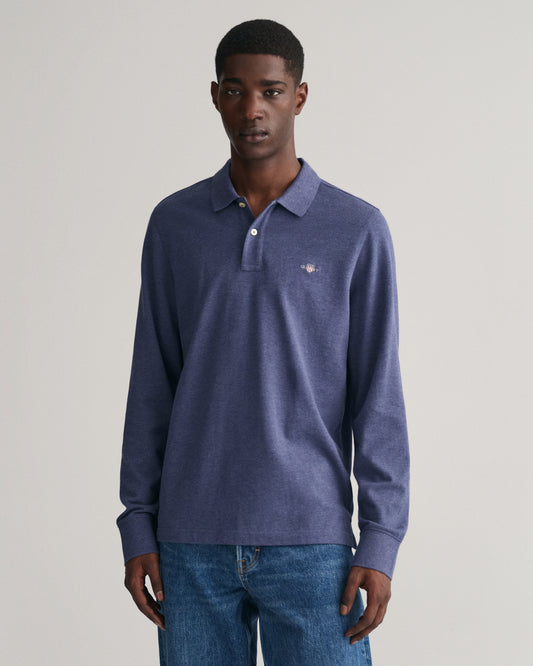 DK JEANSBLUE MELANGE, REG SHIELD LS PIQUE POLO, FRONT-VIEW BY GANT AU.