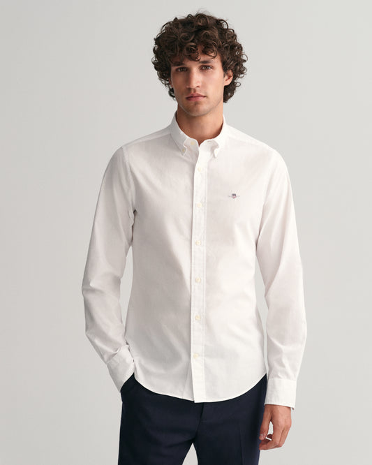 WHITE, SLIM POPLIN SHIRT, FRONT-VIEW BY GANT AU.