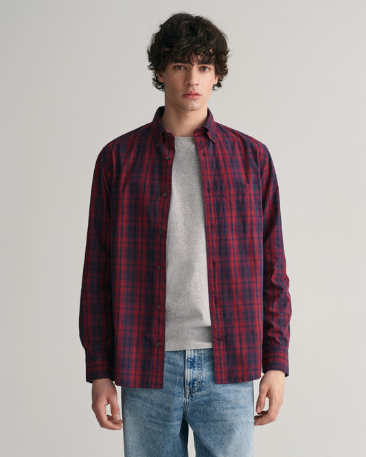 PLUMPED RED, REG ARCHIVE POPLIN PLAID SHIRT, FRONT-VIEW BY GANT AU.